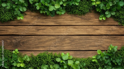Wood textured background with green moss