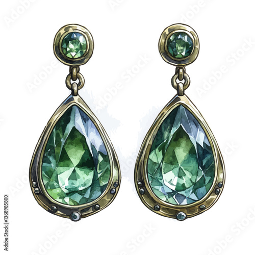 A watercolor vector of luxury emerald earrings, isolated on a white background. luxury emerald earrings captivating vector

