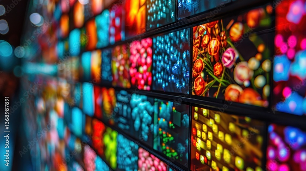 Fototapeta premium Vibrant Mosaic of Colorful Screens: A Digital Canvas of Images