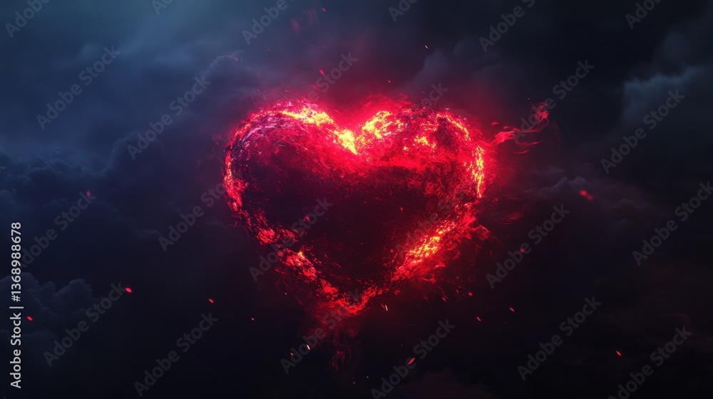 Neon red heart on dark abstract background Neon red heart on dark abstract background