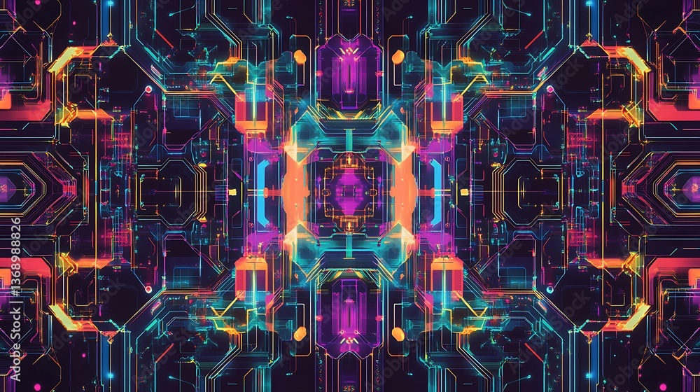 Obraz premium Futuristic circuit design enhanced with vibrant digital gradients and modern aesthetics