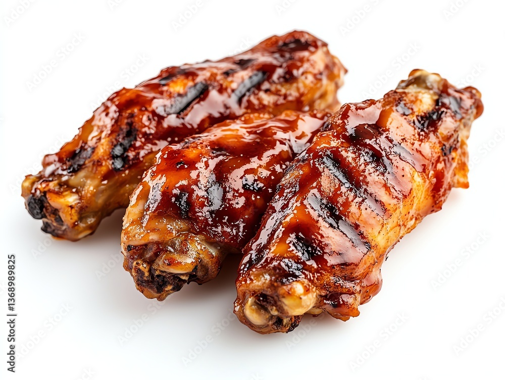 Delicious Grilled Chicken Wings with Barbecue Sauce on a White Background Delicious Grilled Chicken Wings with Barbecue Sauce on a White Background