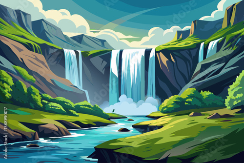 vector of beautiful torrent of skogafoss...