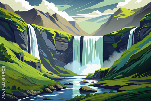 vector of beautiful torrent of skogafoss...