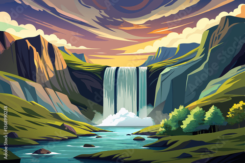 vector of beautiful torrent of skogafoss...