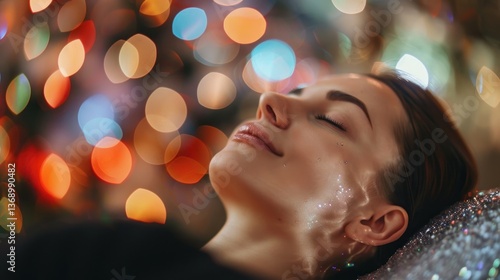 Woman's Face with Glitter and Bokeh Lights