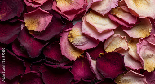 Dried Rose Petals exhibiting textural contrast and subtle gradations of color