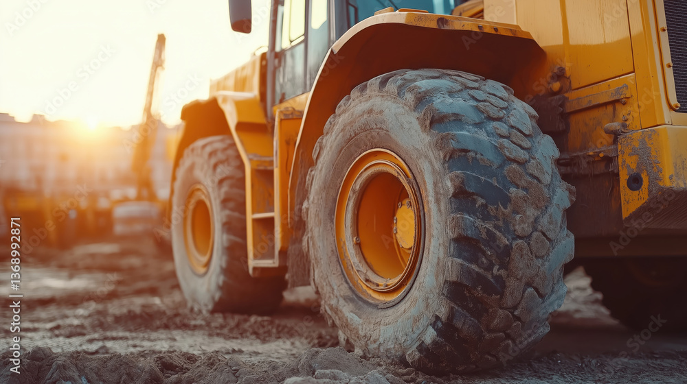 Industrial loader vehicle at a construction site during sunset Industrial loader vehicle at a construction site during sunset