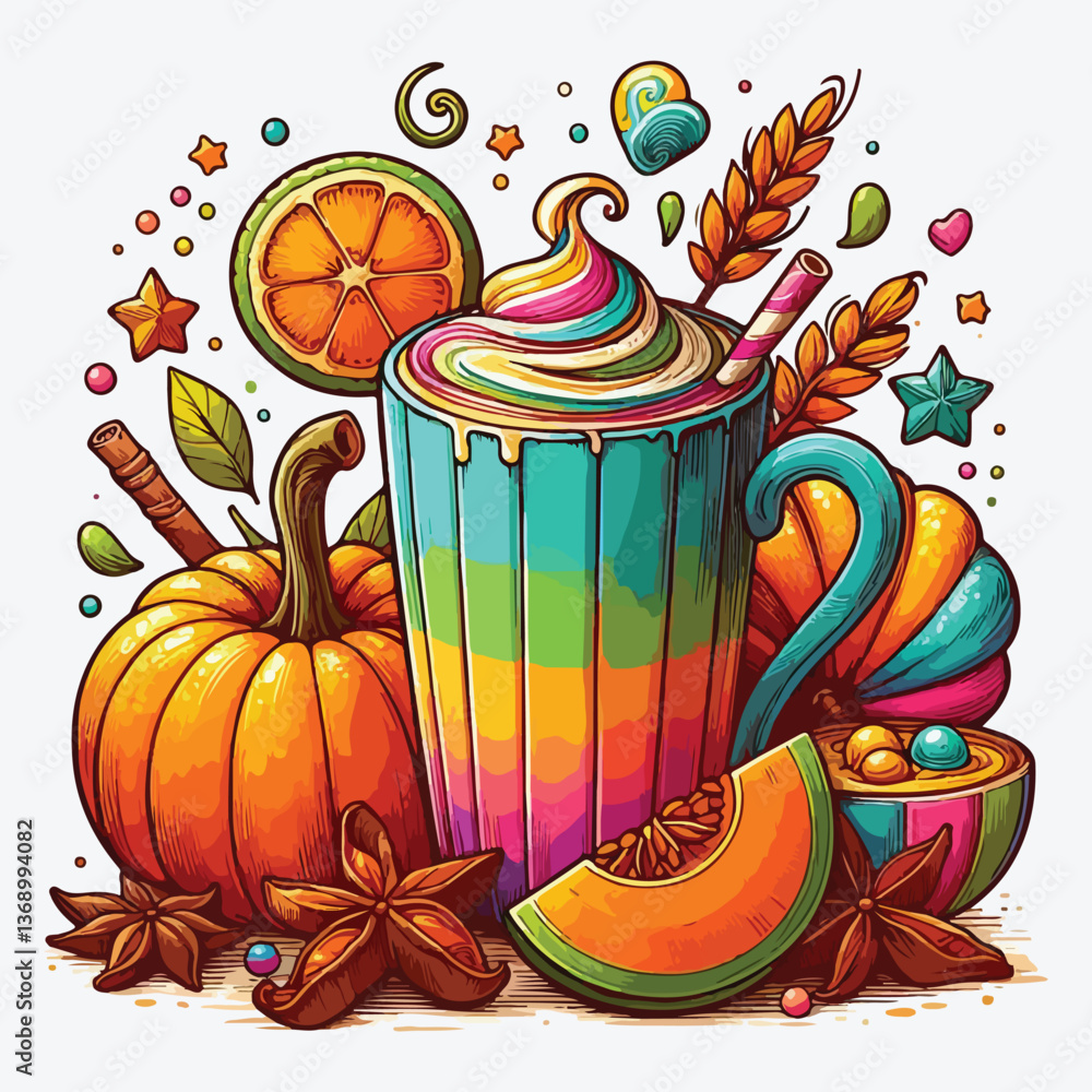 Pumpkin latte coffee. Autumn food and drinks, tasty sweet desserts, seasonal flavored products Pumpkin latte coffee. Autumn food and drinks, tasty sweet desserts, seasonal flavored products