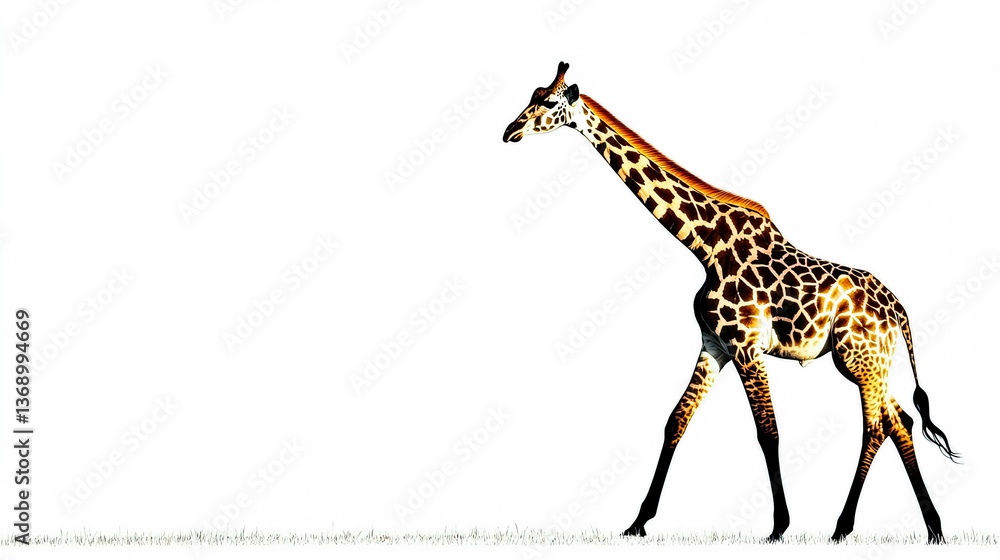 Obraz premium Elegant giraffe silhouette stands tall evoking grace and minimalism in a pristine white background