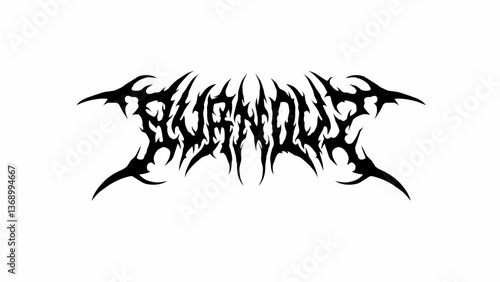 Burnout typography vector in symmetrical shapes dark metal font style for streetwear, t-shirt print apparel, sticker, poster, band name logo and more