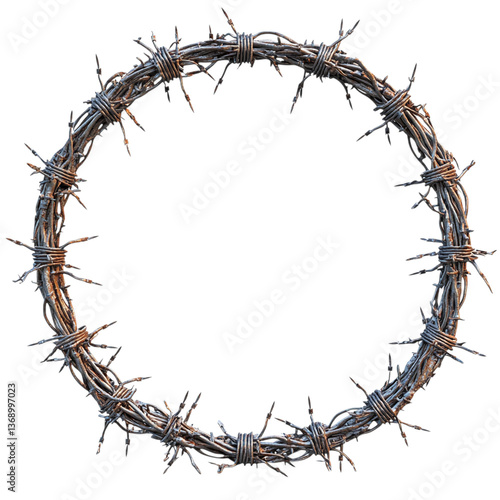 Barbed wire circle isolated on transparent background