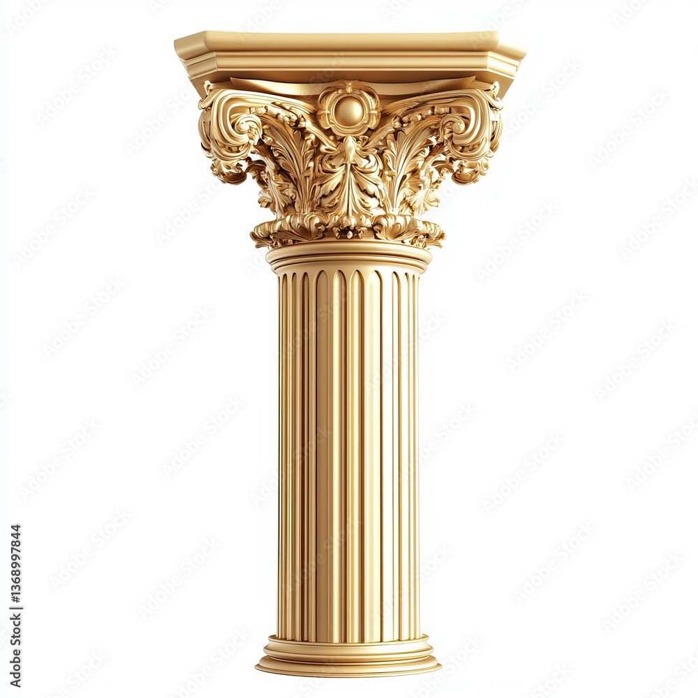 Fototapeta premium Isolated Detailed Golden Column Top White background