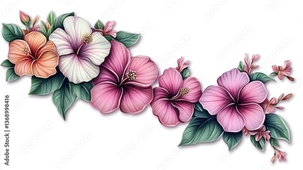 Obraz premium An elegant border of hibiscus flowers, isolated with negative space for use in layouts