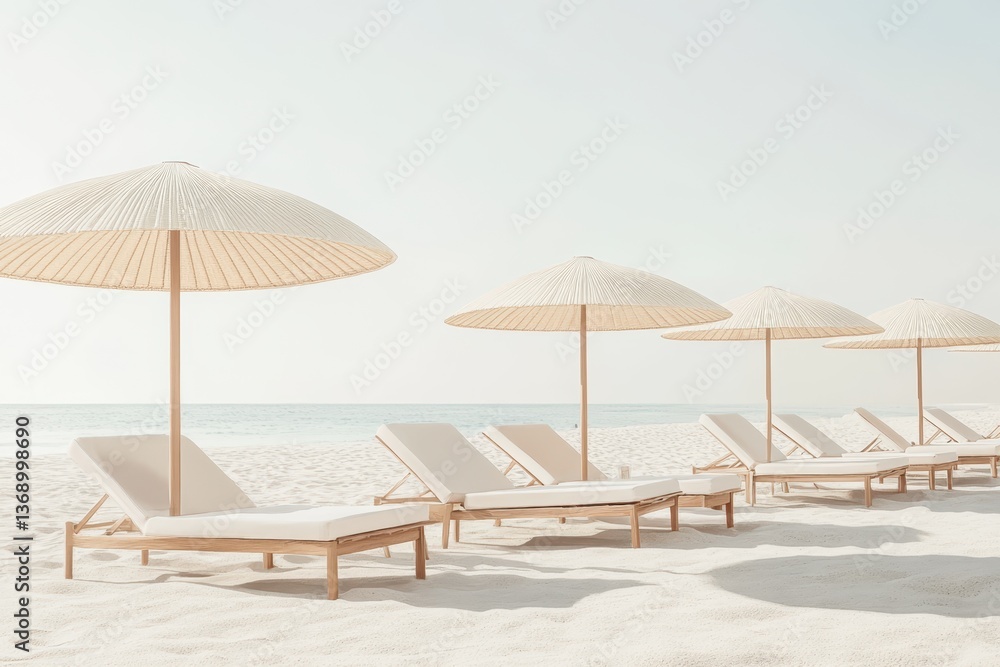 custom made wallpaper toronto digitalSerene beach view with lined sun loungers and umbrellas on sandy shore