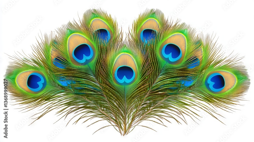 Obraz premium A majestic peacock feather, isolated on a clear background, ready for design layouts