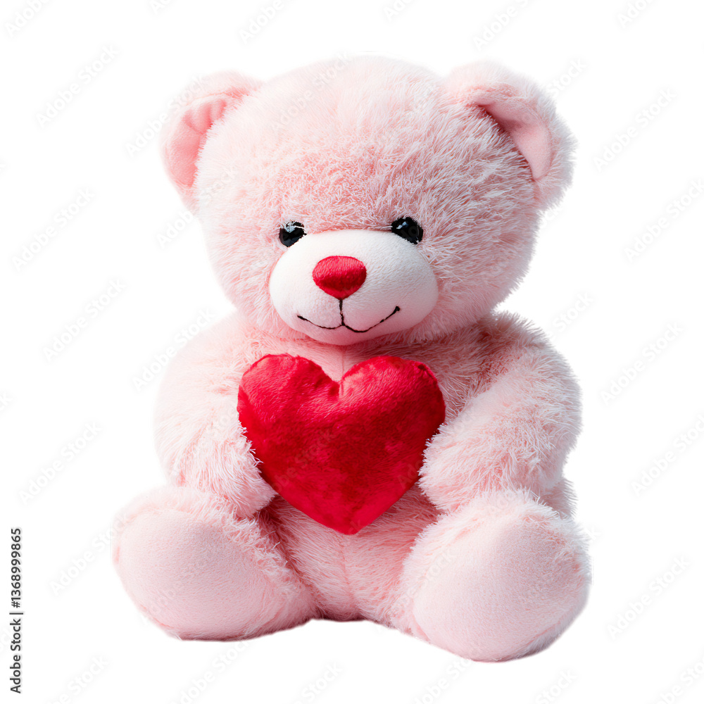 Pink Teddy Bear Holding Red Heart Isolated on Transparent Background Pink Teddy Bear Holding Red Heart Isolated on Transparent Background