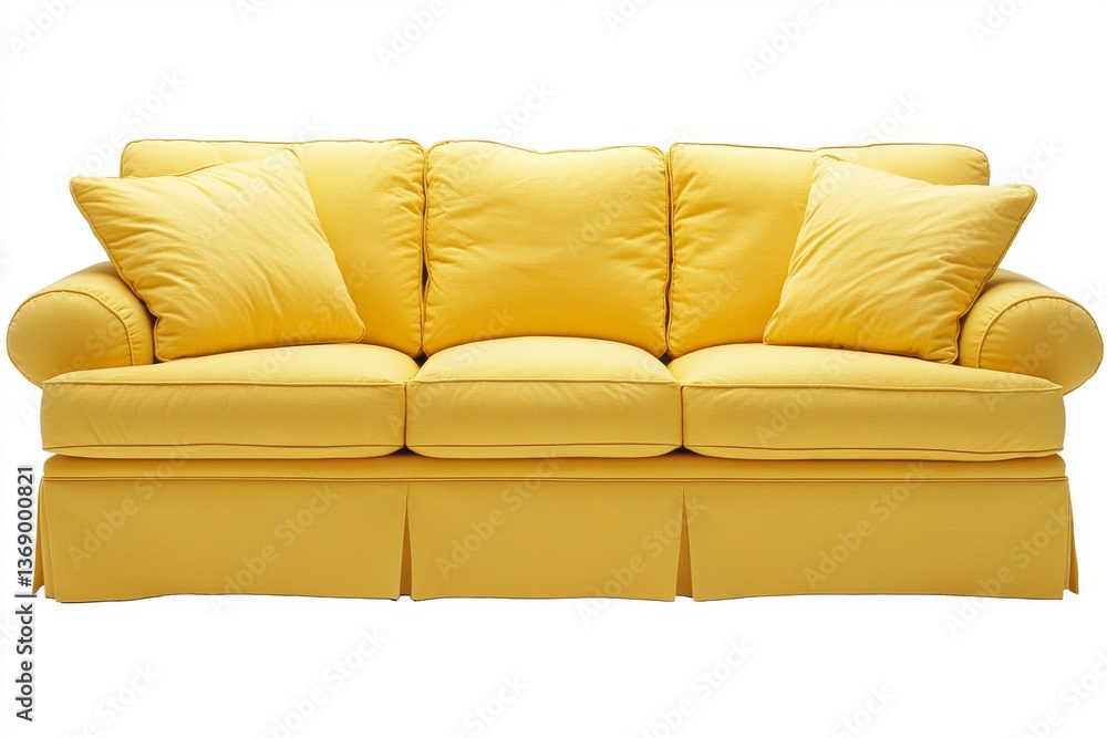 A transparent background showcases a yellow loveseat sofa, produced by modern A transparent background showcases a yellow loveseat sofa, produced by modern