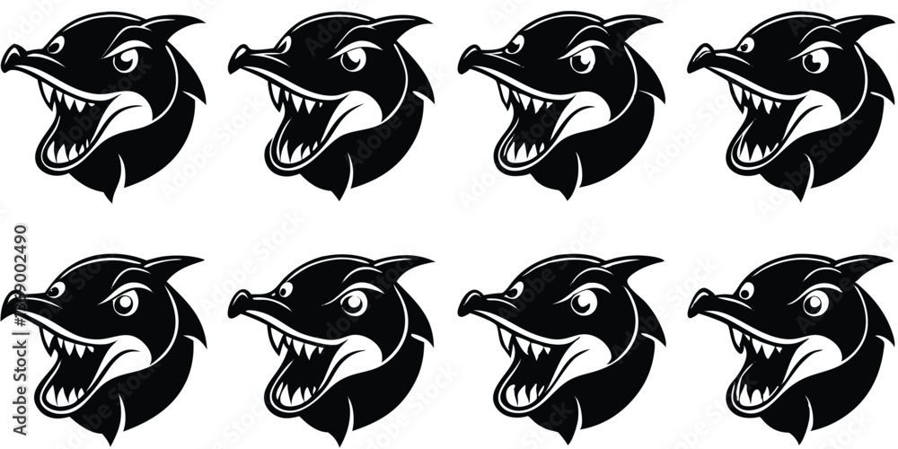 silhouette of angry playtypus cartoon head vector bundle design on white a background. silhouette of angry playtypus cartoon head vector bundle design on white a background.