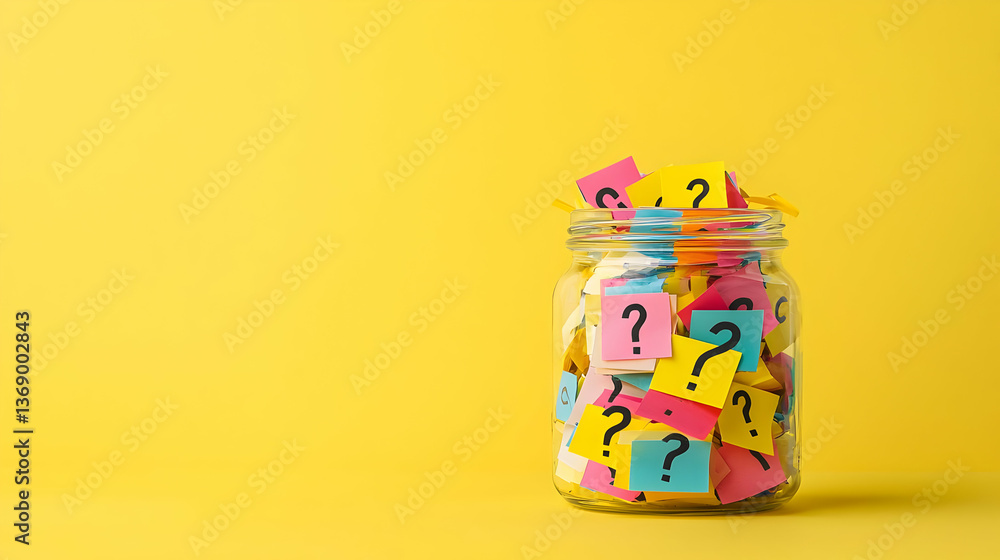 Obraz premium Colorful Sticky Notes Filled In A Glass Jar Against A Yellow Background
