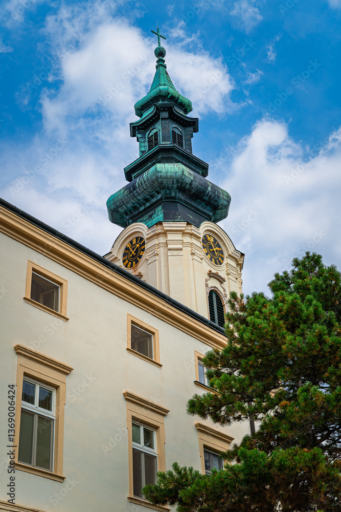 Fototapeta premium View of the castle in Nitra, Slovakia. The core of the castle is Saint Emmeram's Cathedral with the Bishop's residence.