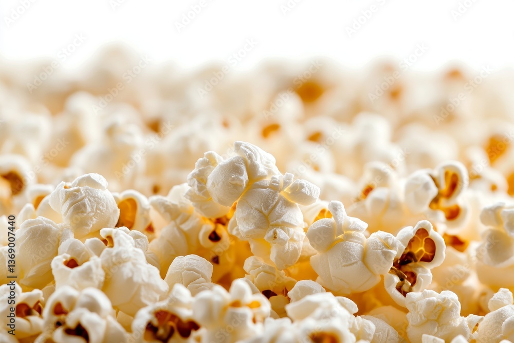 A group of popcorn pieces displayed on a clear background, created using  modern