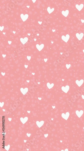 Pink background with a small hearts pattern, a seamless pattern, vector illustration, pastel pink color palette, phone wallpaper