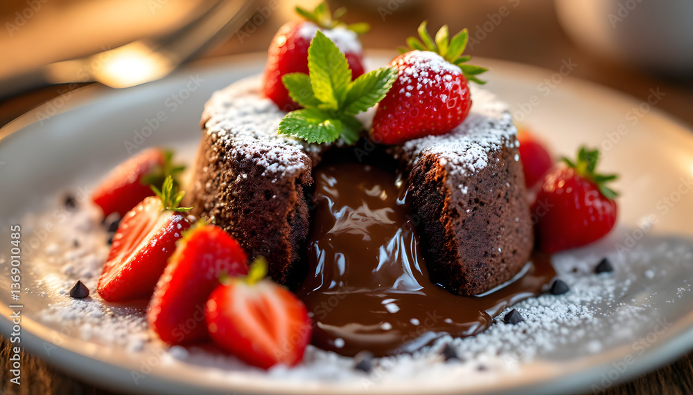 Decadent Molten Chocolate Lava Cake with Fresh Strawberries Decadent Molten Chocolate Lava Cake with Fresh Strawberries