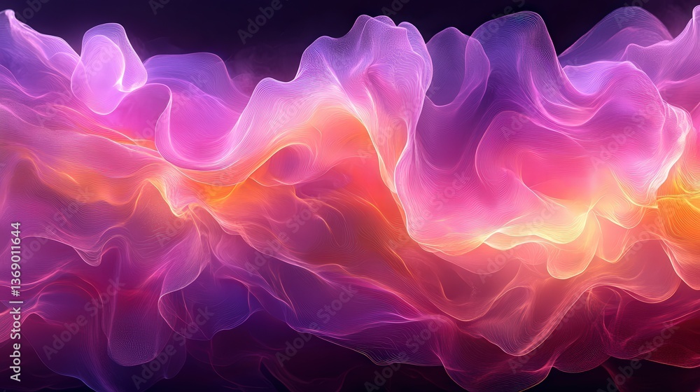 Obraz premium Ethereal Flow of Colorful Waves in Abstract Digital Art Design