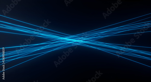 Cybernetic crossroads: Electric blue laser lines converging in a black void