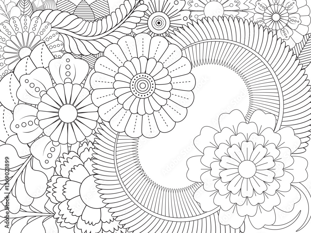 Fototapeta premium PrintFlowers Coloring Pages For Adules