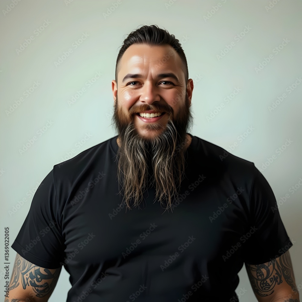 Fototapeta premium a heavy set man with a beard motorcycle biker gang member portrait. rugged man, tough guy, burly man, outlaw biker, motorcycle gang, biker portrait, leather jacket, bearded biker, biker culture, fat