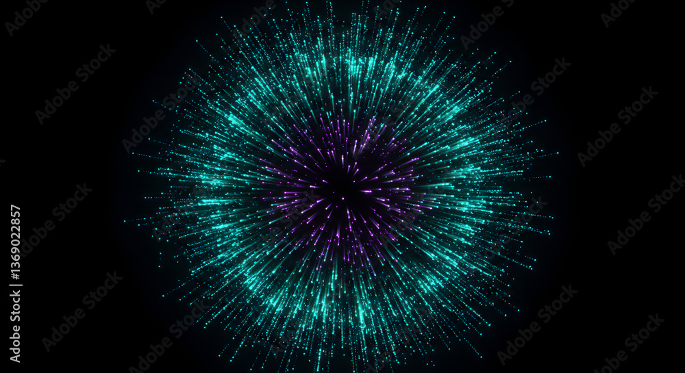 Fototapeta premium Glows and Sparks: An Abstract Sci-Fi Particle Burst on Black Canvas