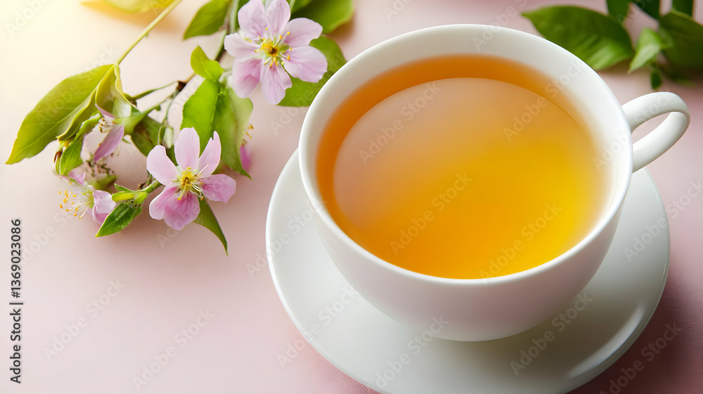 Delicate Pink Apple Blossom Tea in White Cup Delicate Pink Apple Blossom Tea in White Cup