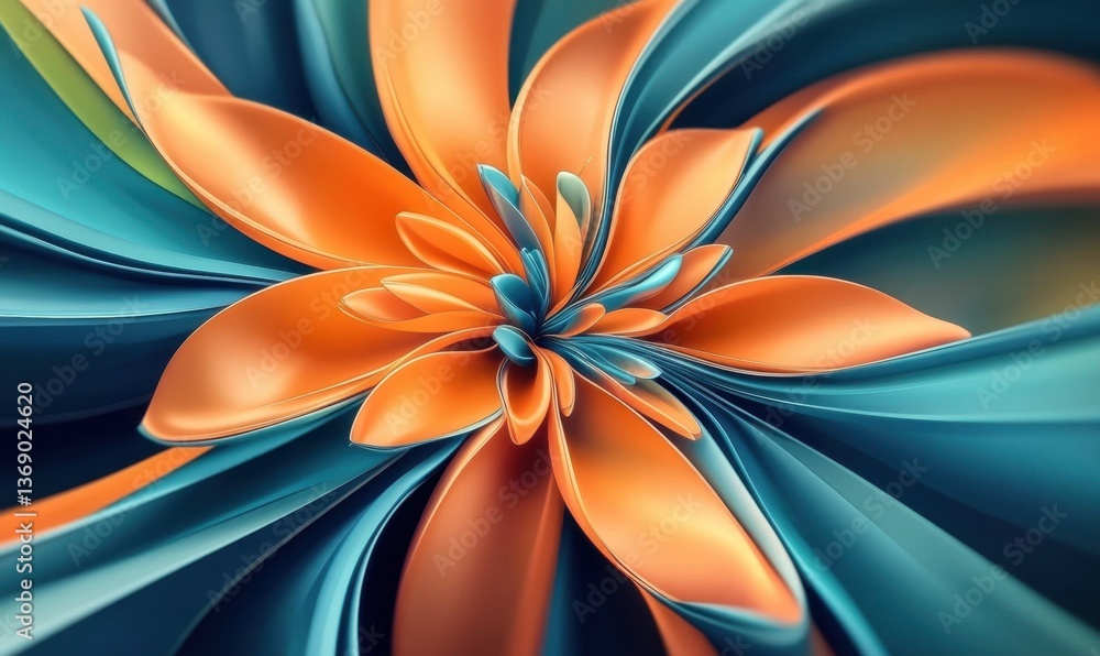 Abstract orange, blue floral swirl, dynamic background, design element Abstract orange, blue floral swirl, dynamic background, design element