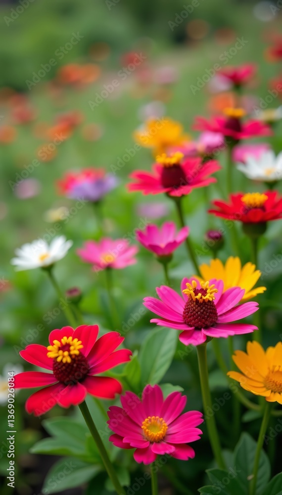 - A close-up film photo of a colorful bed of wildflowers, summer, spring - A close-up film photo of a colorful bed of wildflowers, summer, spring