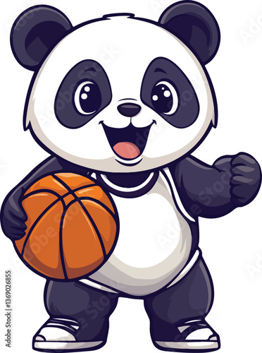 Panda Holding a Basketball Vector Illustration
