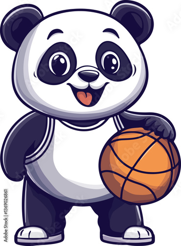 Panda Holding a Basketball Vector Illustration