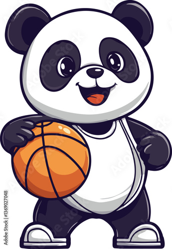 Panda Holding a Basketball Vector Illustration