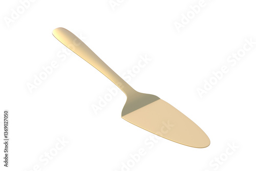 Golden cake spatula isolated on white background. Confectionery shovel. 3d render