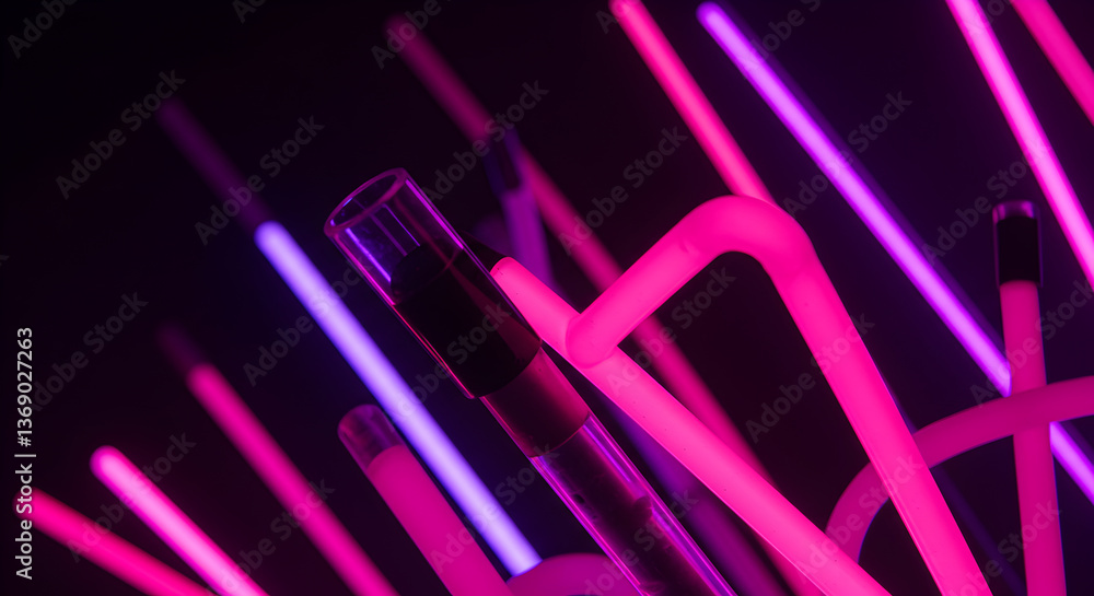 Vibrant neon tubes art installation with glowing pink and purple lights Vibrant neon tubes art installation with glowing pink and purple lights