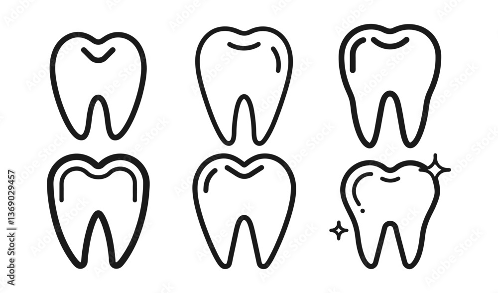 Set of dental icons and symbols showing teeth and tooth designs for healthcare, hygiene, and dentistry Set of dental icons and symbols showing teeth and tooth designs for healthcare, hygiene, and dentistry