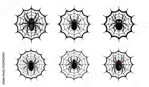 Spider on spider web cartoon isolated set