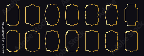 islamic frame collection gold luxury ornament abstract white arabic background. Black and golden linear Arabic door or window collection.