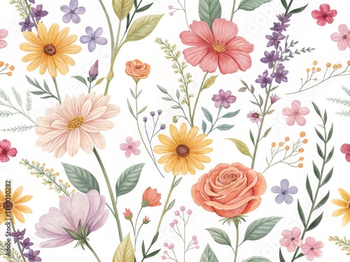 Whimsical Watercolor Floral Seamless Pattern