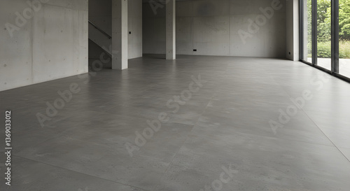 Minimalist architectural space with microcement flooring and natural light exposure