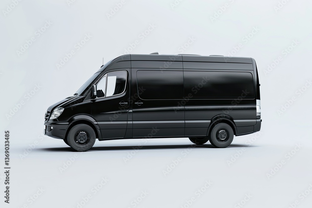 Ultra Hd Image of 3D Illustration Black Van Mockup Isolated on White Background Ultra Hd Image of 3D Illustration Black Van Mockup Isolated on White Background