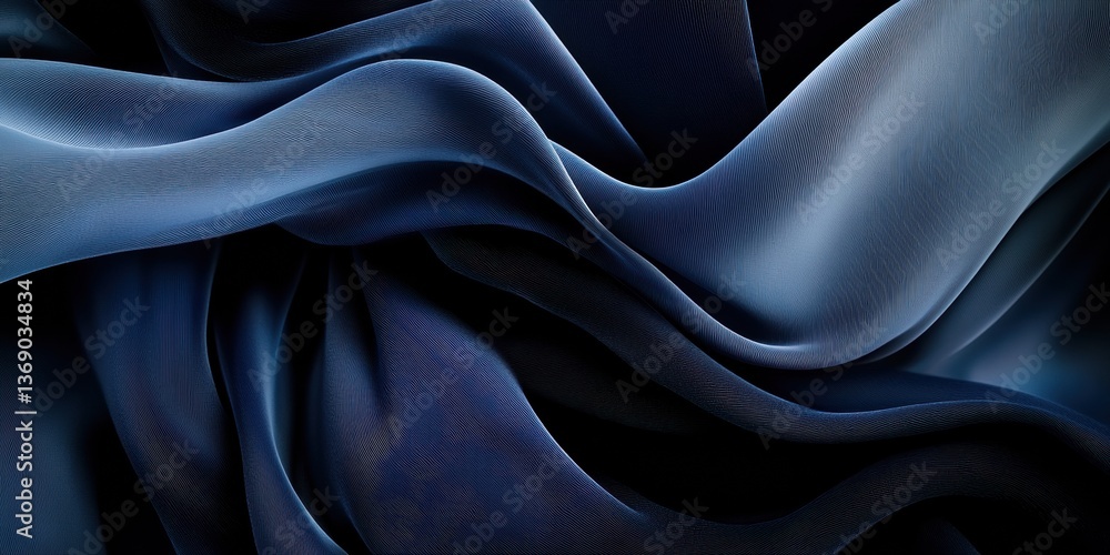 Obraz premium Abstract background with dark blue and gray tones, featuring flowing shapes of fabric or waves