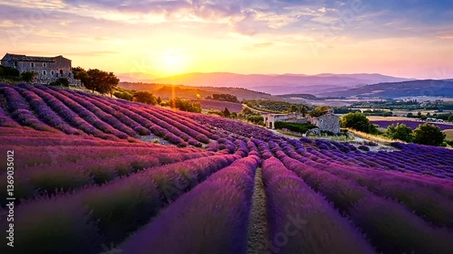 Frames A breathtaking wide-angle shot of rolling lavender fields in Provence, bathed i a-2, 10556820
