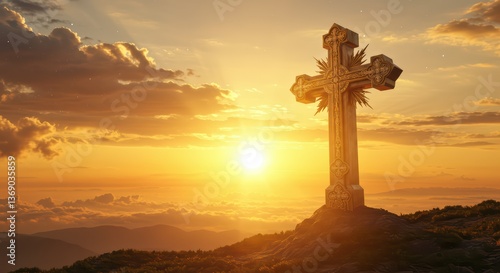Wallpaper Mural A golden dawn illuminates the cross, symbolizing the beginning of new hope and a spiritual journey Torontodigital.ca